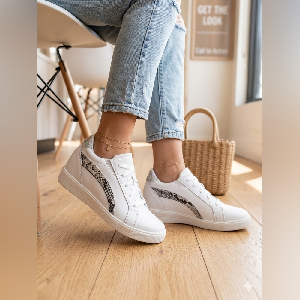 SIZE 10 Ryka® NEW Brilliant White Leather Snakeskin Women’s Fashion Sneakers